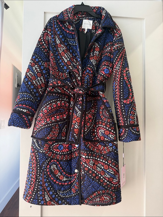 Avec Les Filles Jackets & Blazers - Avec Les Filles Boho Paisley Red & Blue Quilted Belted Coat XS $199